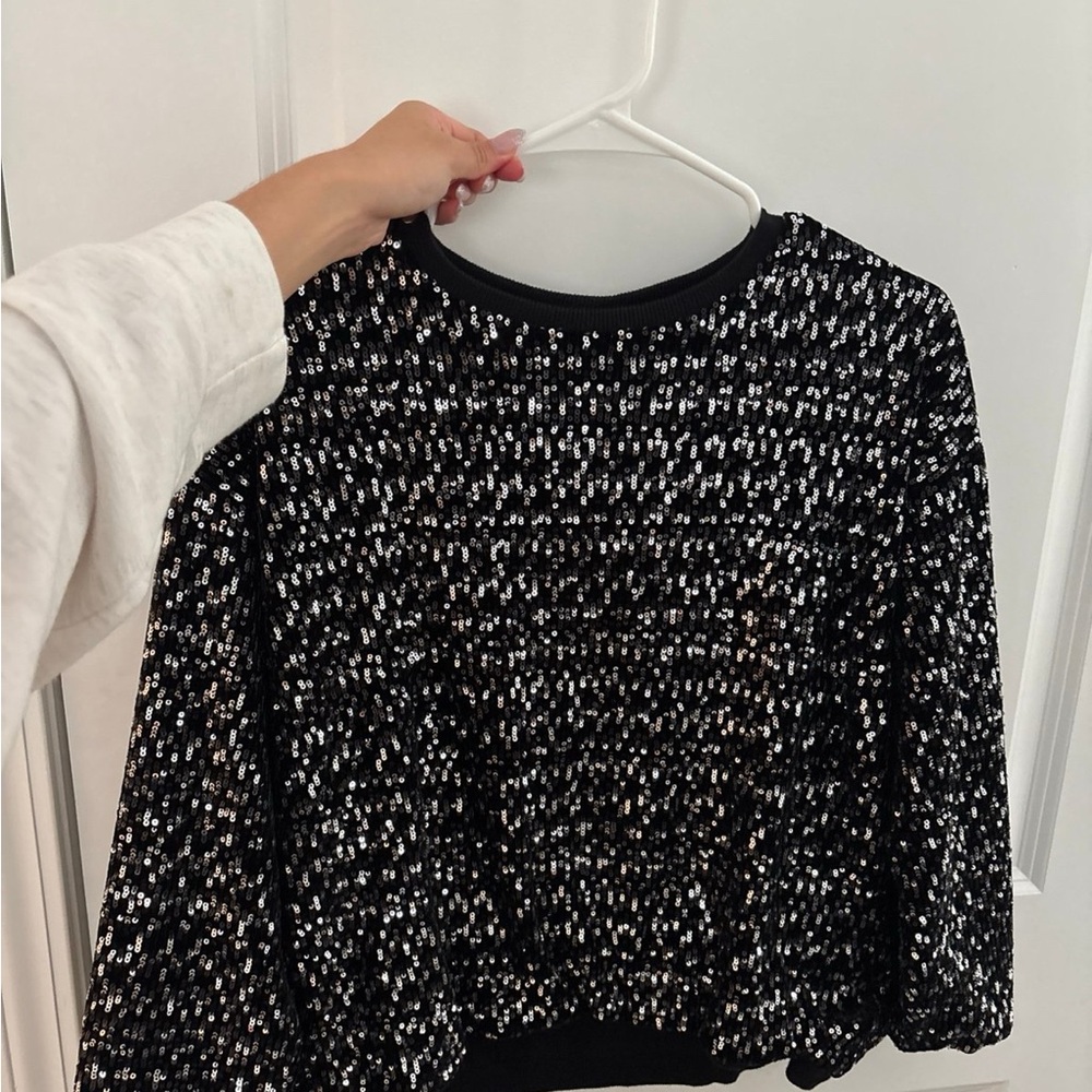 Zara Black and Silver Sequin Top